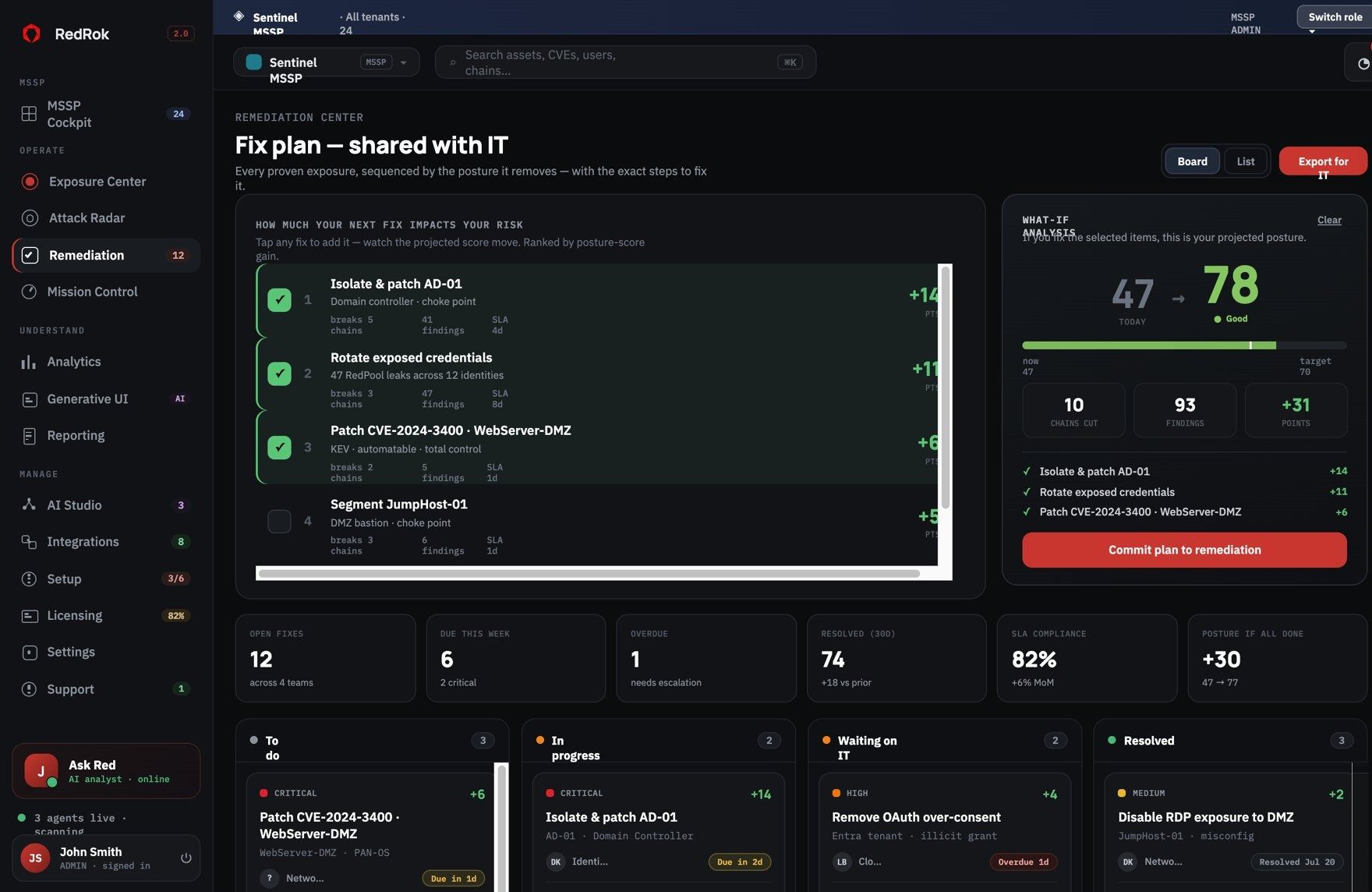 Remediation Center fix plan with what-if analysis